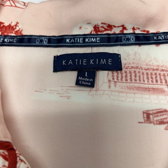 KATIE KIME WOMENS APRES SKI TOILE RED HOLIDAY PRINT THEME PAJAMA TOP LG - Picture 3 of 16